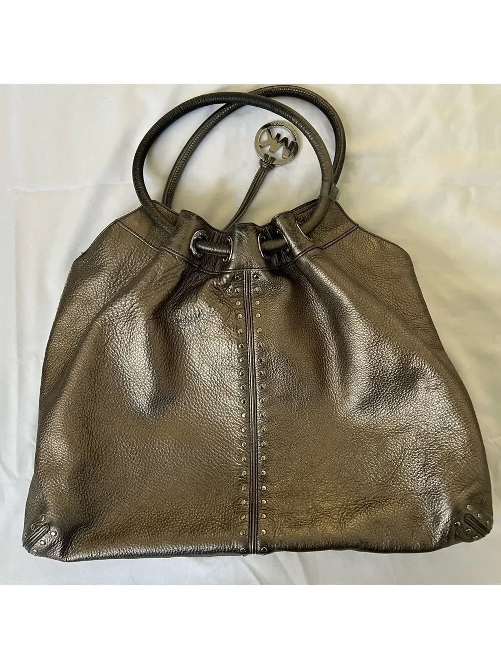 Michael Kors Large Pebbled Pewter Handbag.